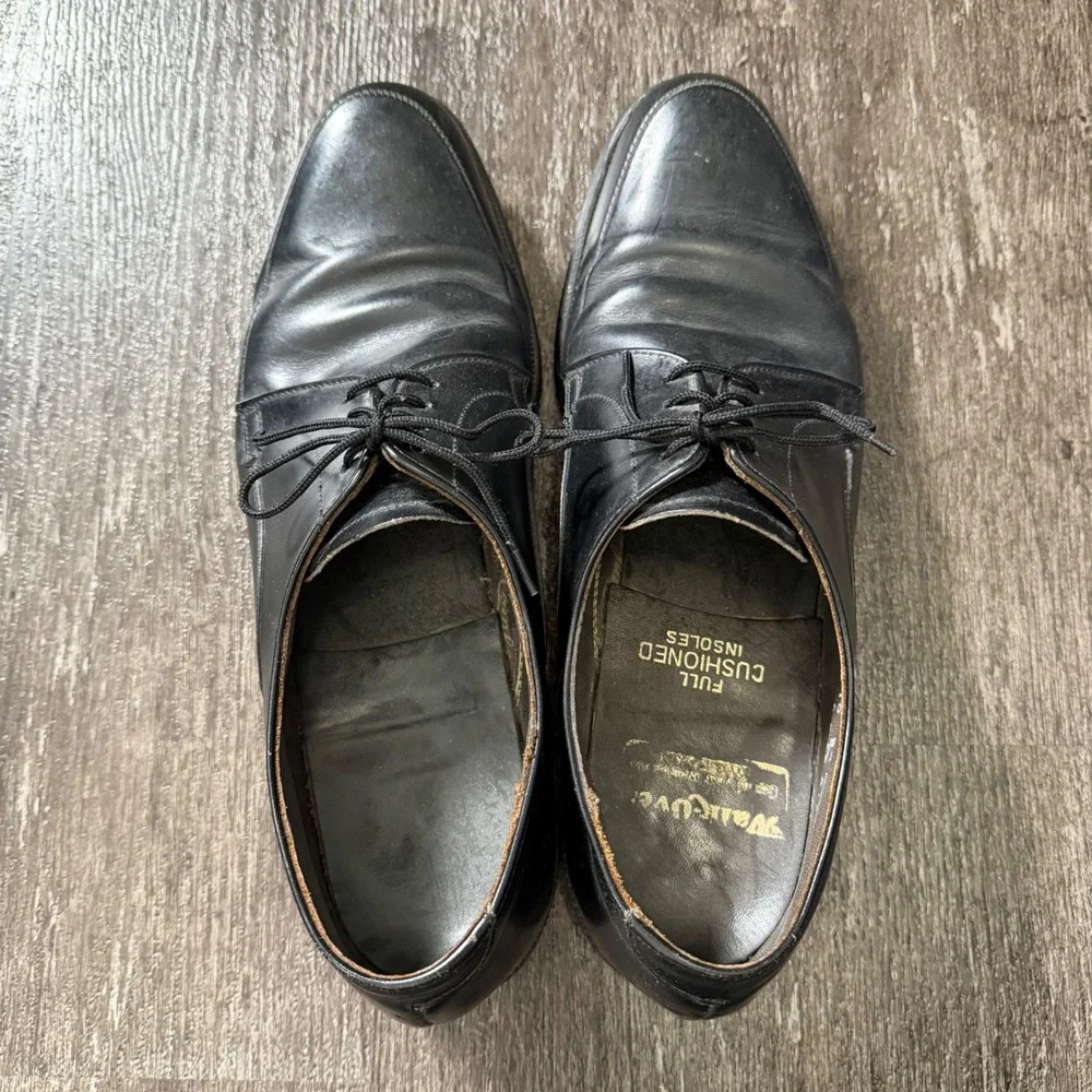Walk-Over Derby Shoes Mens 10.5 B Black Leather Apron Toe Lace Up‎ Vintage Dress